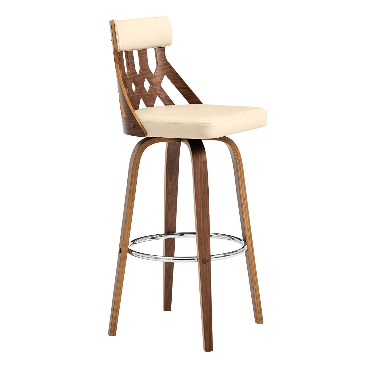 Crux 30" Swivel Bar Stool in Cream Faux Leather and Walnut Wood By Armen Living | Bar Stools | Modishstore - 2