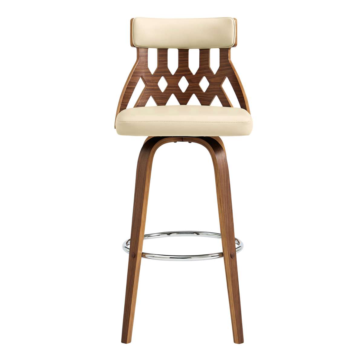 Crux 30" Swivel Bar Stool in Cream Faux Leather and Walnut Wood By Armen Living | Bar Stools | Modishstore - 3