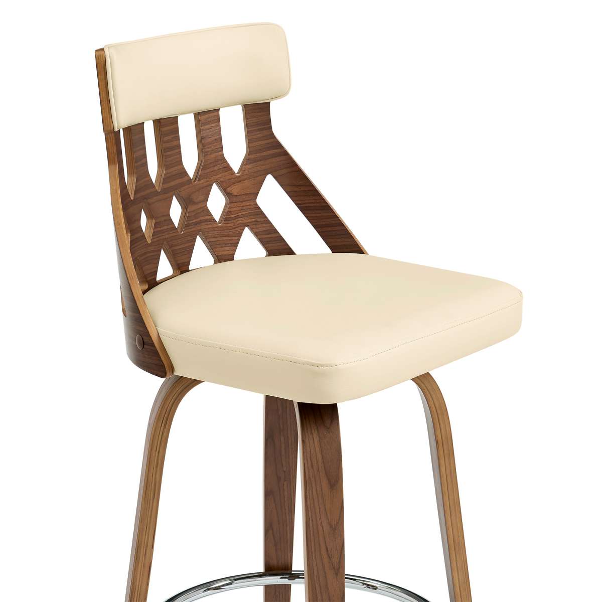 Crux 30" Swivel Bar Stool in Cream Faux Leather and Walnut Wood By Armen Living | Bar Stools | Modishstore - 6