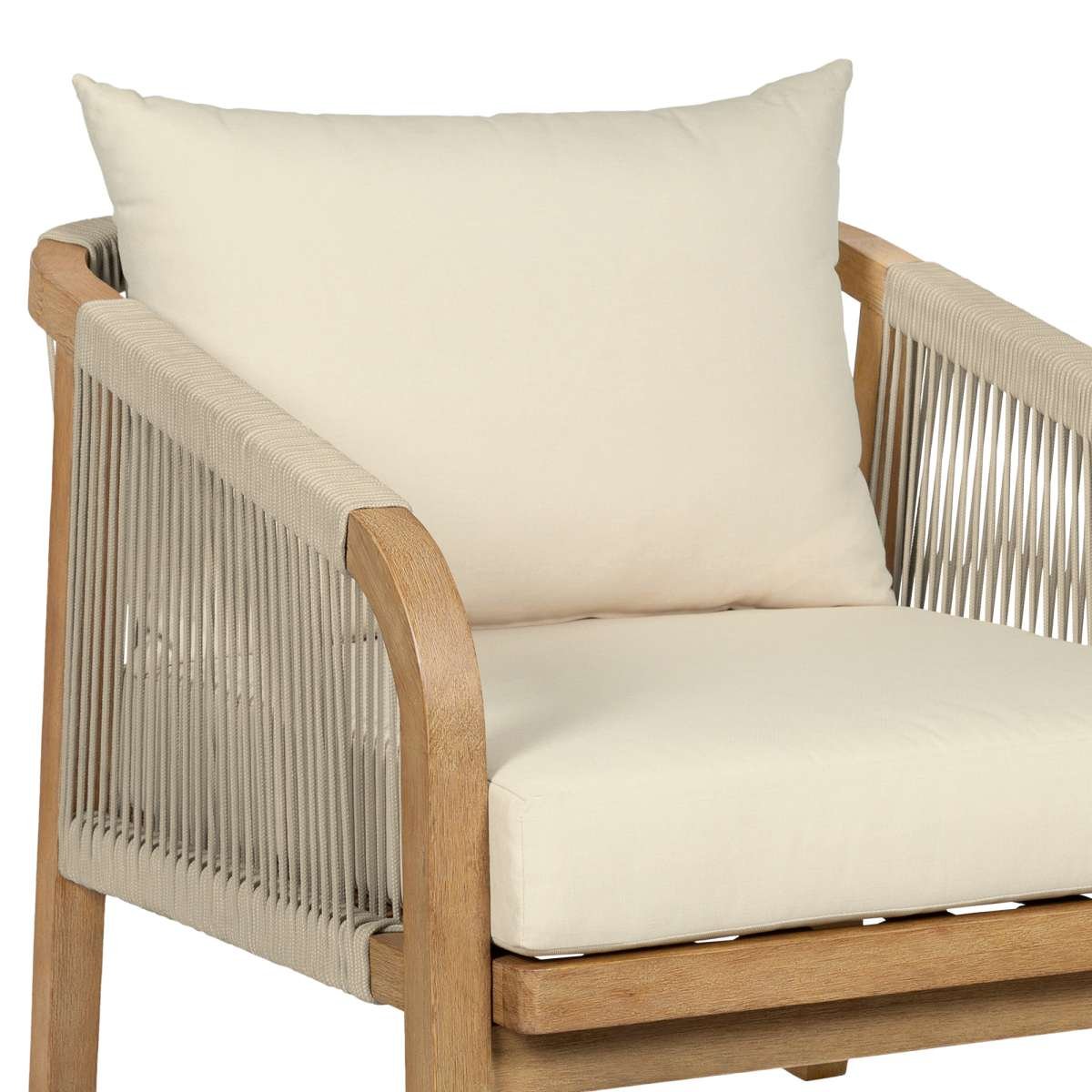 Cypress Outdoor Patio Chair in Blonde Eucalyptus Wood and Light Gray Rope with Ivory Olefin Cushions By Armen Living | Outdoor Chairs | Modishstore - 6