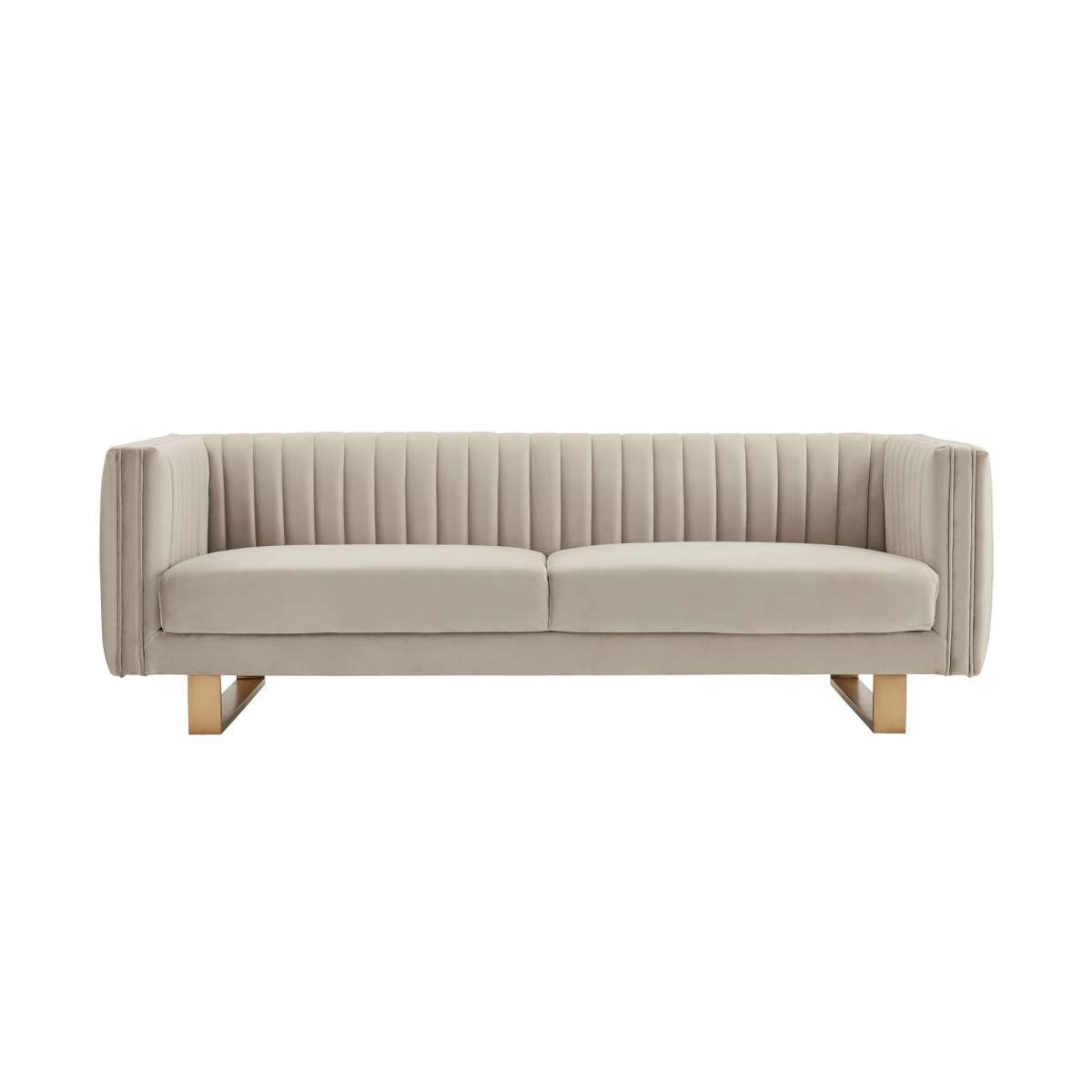 Delilah 86" Beige Velvet Square Arm Sofa with Gold Legs By Armen Living | Sofas |  Modishstore  - 2