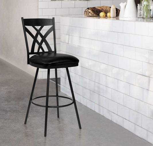 Dover 26" Counter Height Barstool in Matte Black Finish and Black Faux Leather  By Armen Living | Bar Stools |  Modishstore 