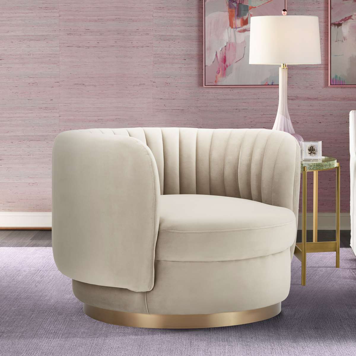 Davy Blush Velvet Swivel Accent Chair with Gold Base By Armen Living | Accent Chairs |  Modishstore  - 21