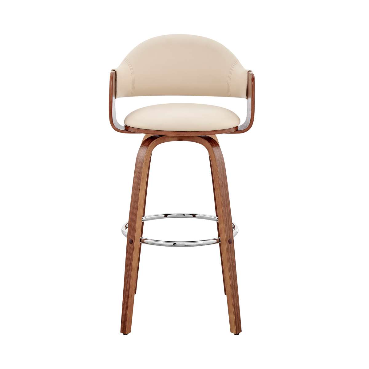 Daxton 30" Cream Faux Leather and Walnut Wood Bar Stool By Armen Living | Bar Stools | Modishstore - 2