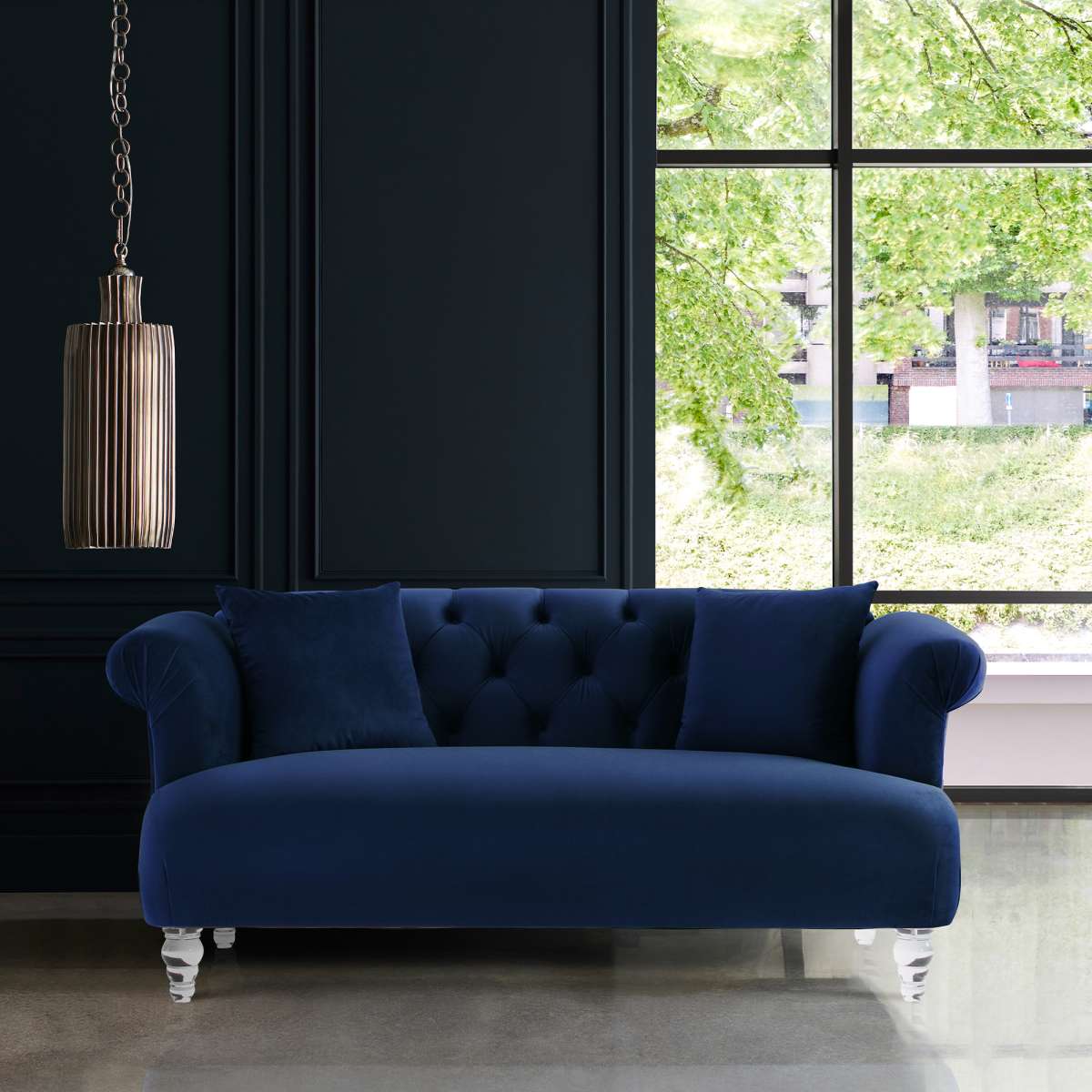 Elegance Contemporary Loveseat in Blue Velvet with Acrylic Legs By Armen Living | Loveseats | Modishstore