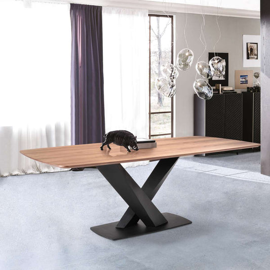 Everett Contemporary Dining Table in Matte Black Finish and Walnut Top By Armen Living | Dining Tables | Modishstore