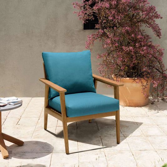 Eve Outdoor Teak Wood Lounge Chair with Teal Olefin By Armen Living | Outdoor Chairs |  Modishstore 