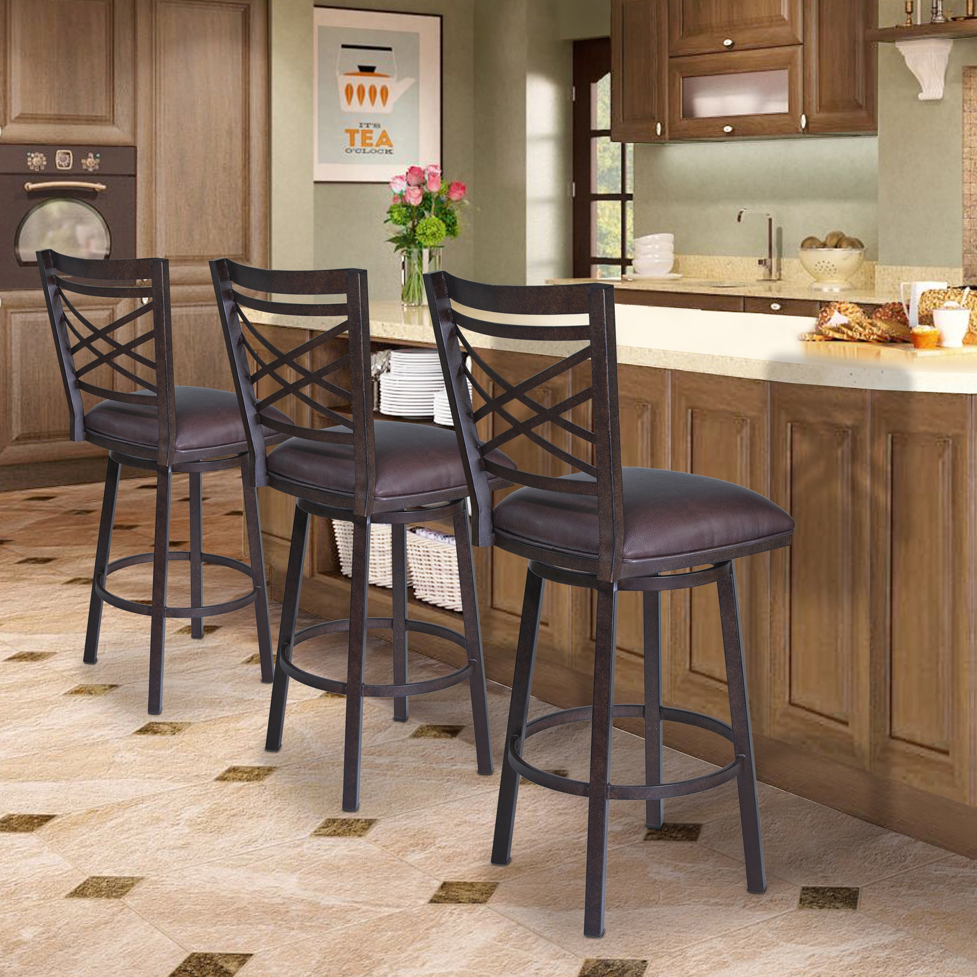 Fargo 26" Barstool in Auburn Bay finish with Brown Pu upholstery By Armen Living | Bar Stools | Modishstore