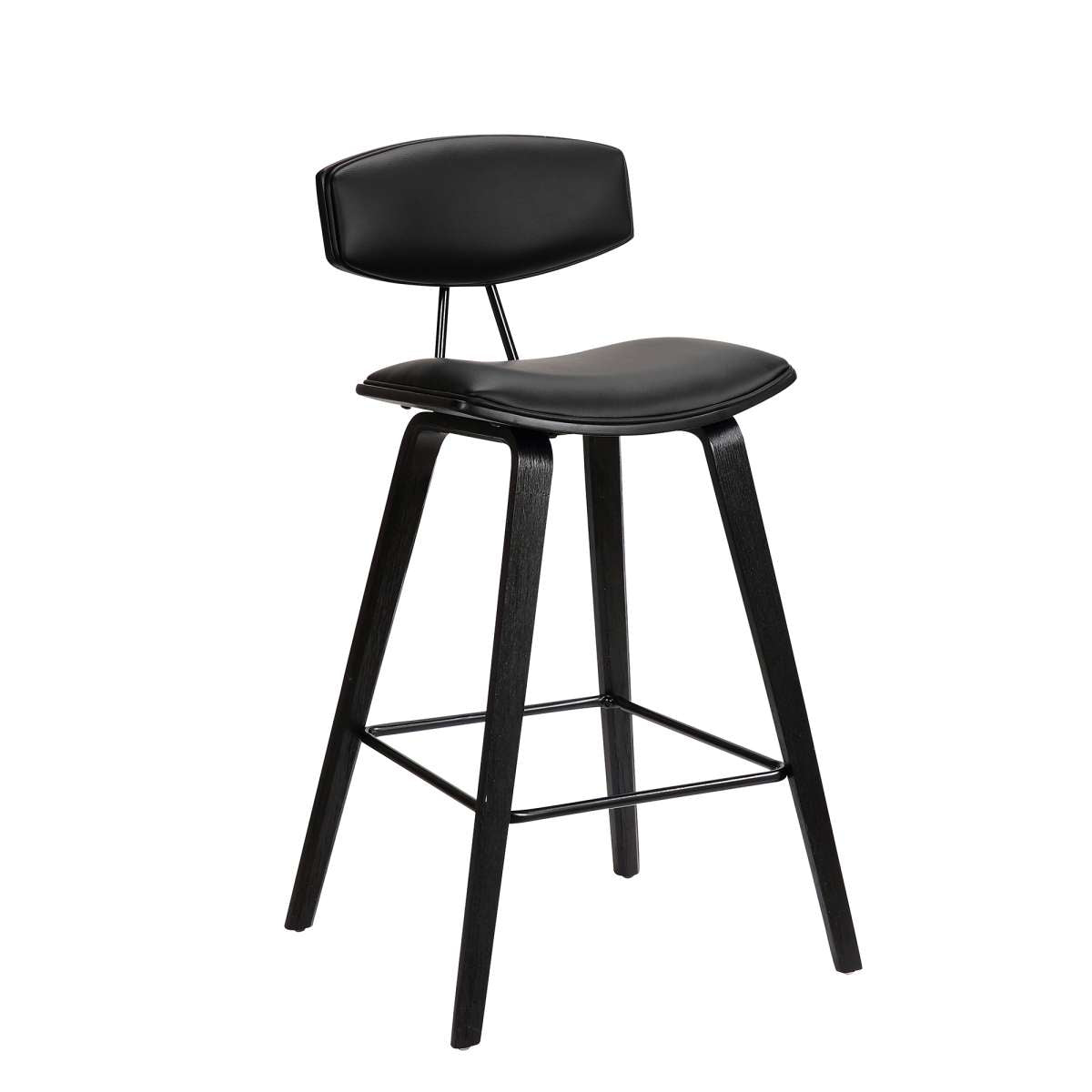 Fox 28.5" Bar Height Black Faux Leather and Black Wood Mid-Century Modern Bar Stool By Armen Living | Bar Stools | Modishstore