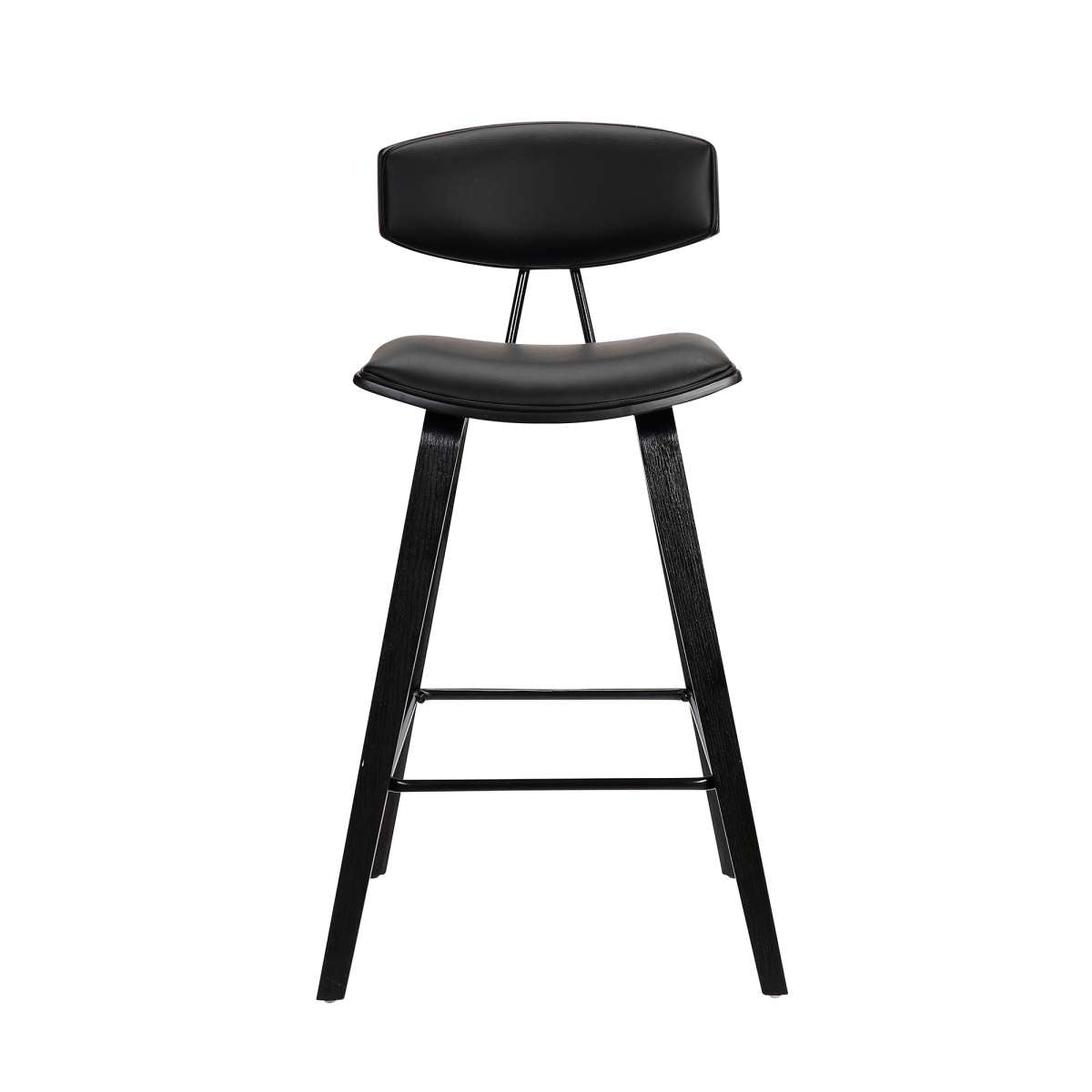 Fox 28.5" Bar Height Black Faux Leather and Black Wood Mid-Century Modern Bar Stool By Armen Living | Bar Stools | Modishstore - 2