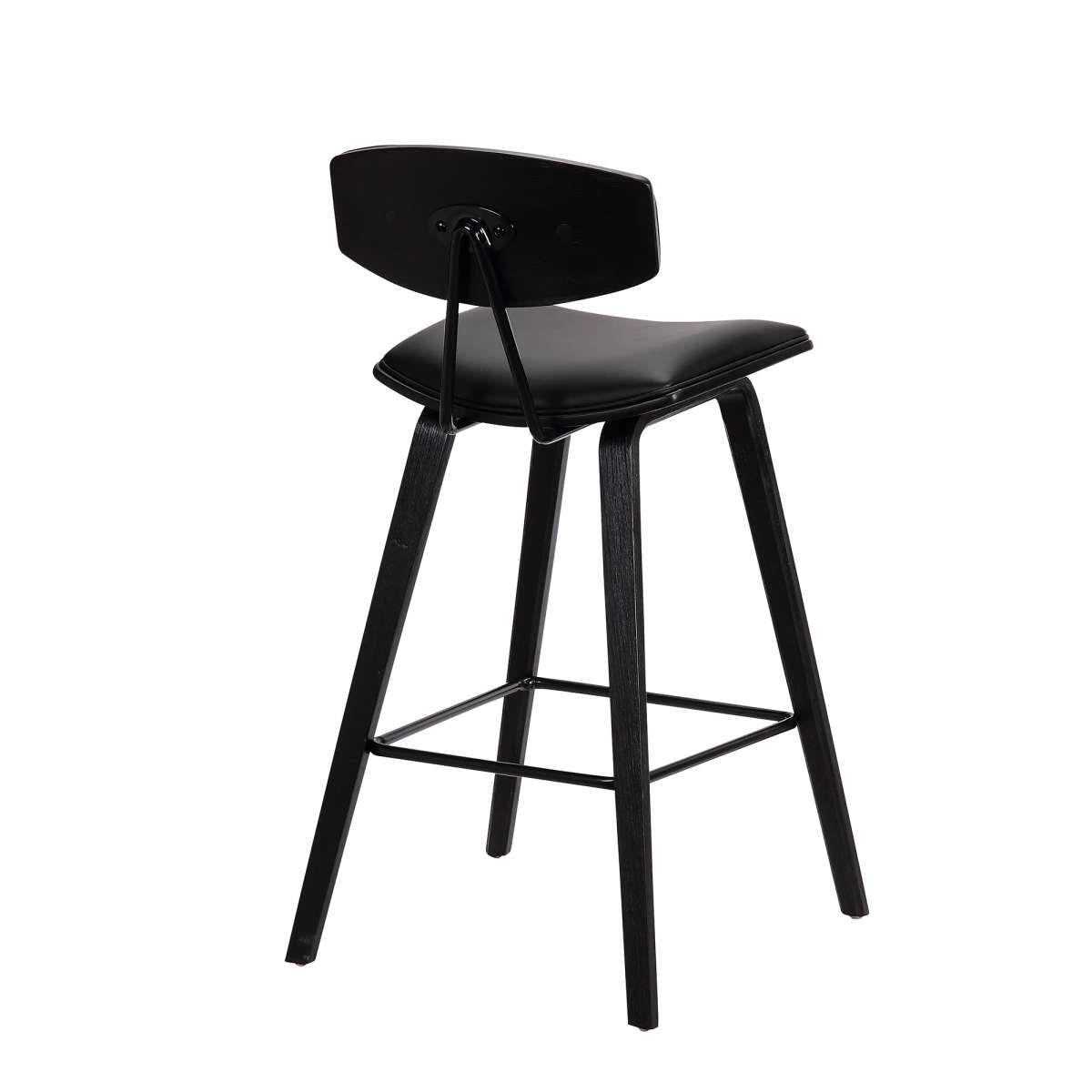 Fox 28.5" Bar Height Black Faux Leather and Black Wood Mid-Century Modern Bar Stool By Armen Living | Bar Stools | Modishstore - 3