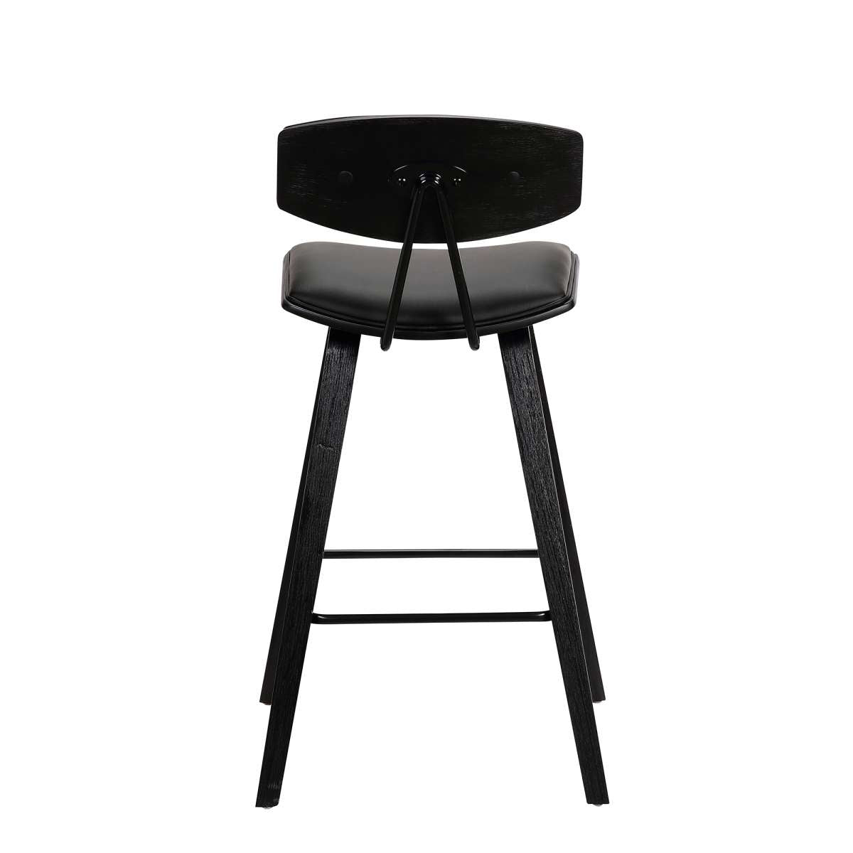 Fox 28.5" Bar Height Black Faux Leather and Black Wood Mid-Century Modern Bar Stool By Armen Living | Bar Stools | Modishstore - 4