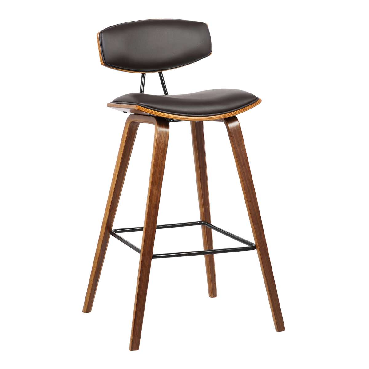 Fox 25.5" Counter Height Brown Faux Leather and Walnut Wood Mid-Century Modern Bar Stool  By Armen Living | Bar Stools | Modishstore