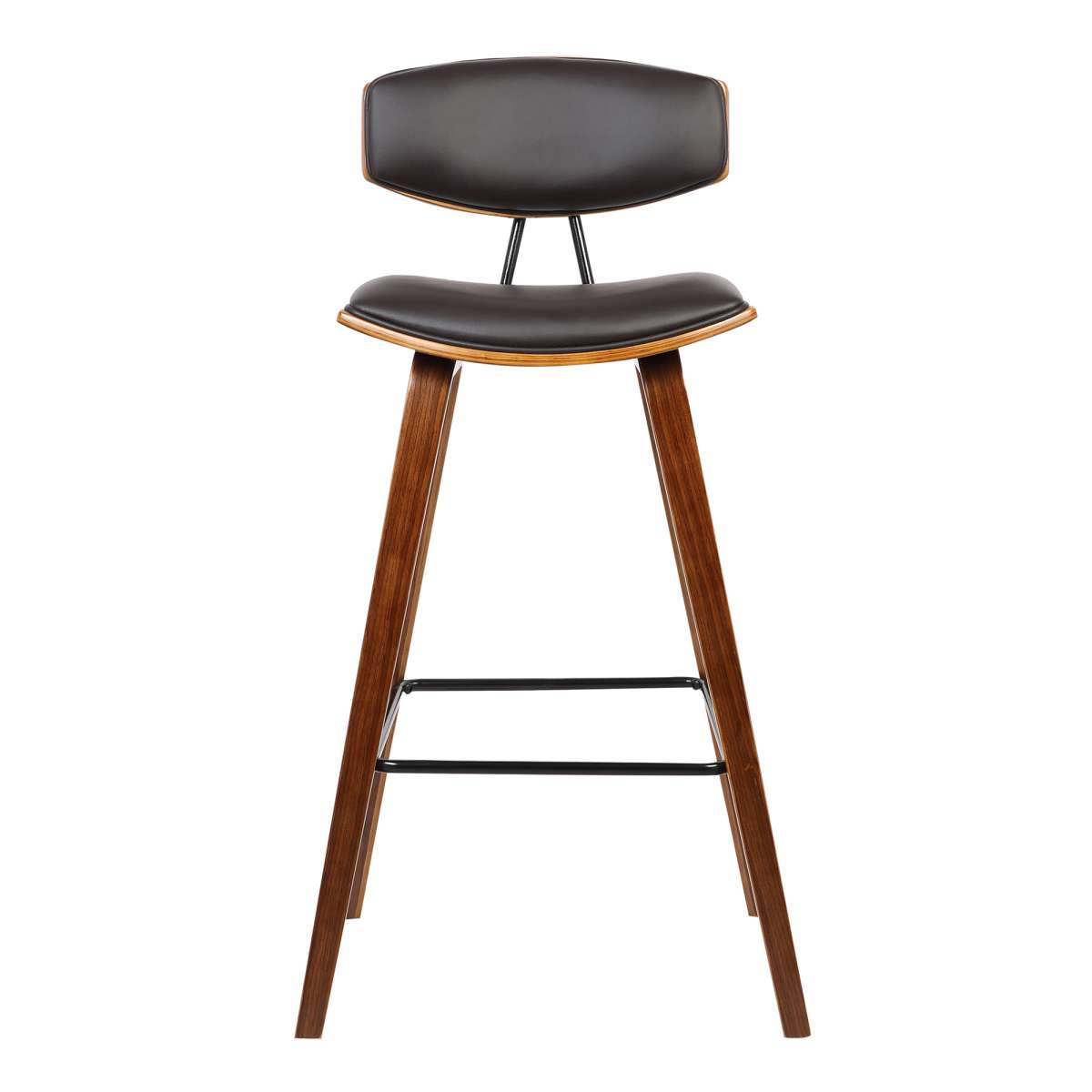 Fox 25.5" Counter Height Brown Faux Leather and Walnut Wood Mid-Century Modern Bar Stool  By Armen Living | Bar Stools | Modishstore - 2