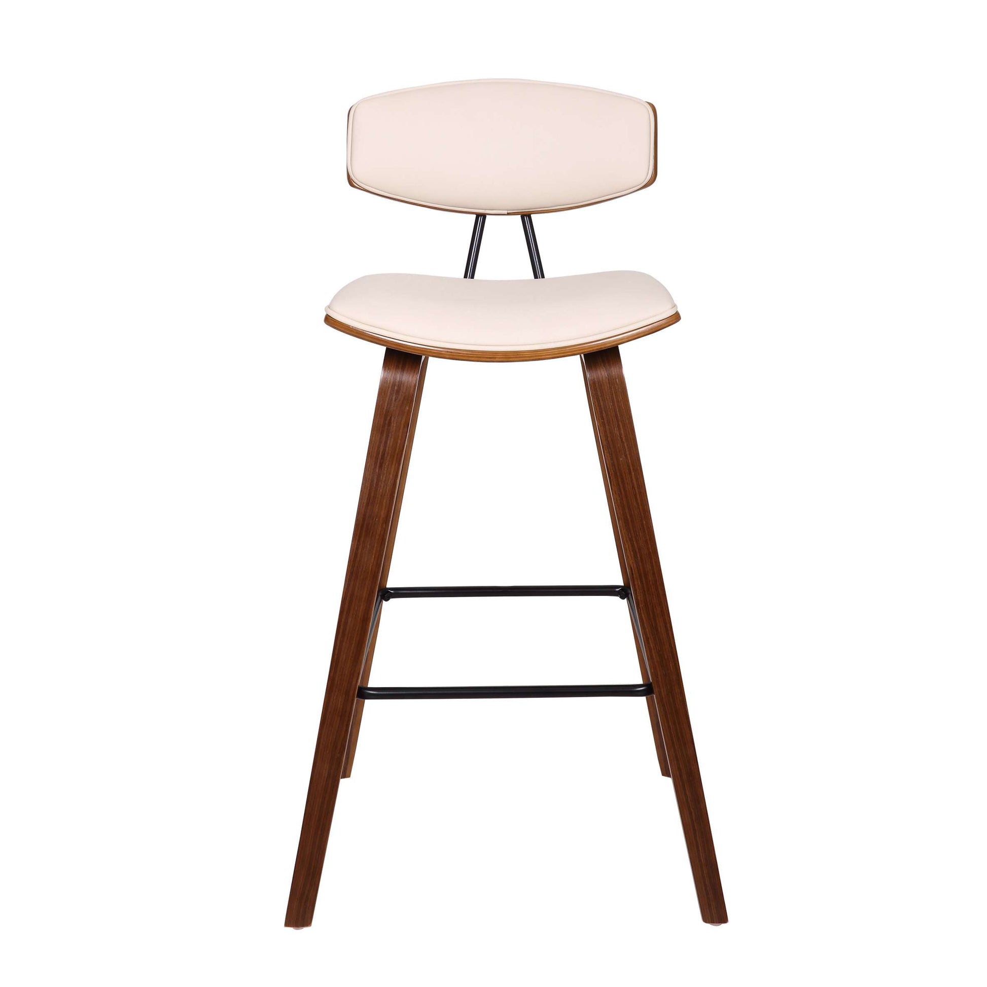 Fox 28.5" Bar Height Cream Faux Leather and Walnut Wood Mid-Century Modern Bar Stool By Armen Living | Bar Stools | Modishstore - 2