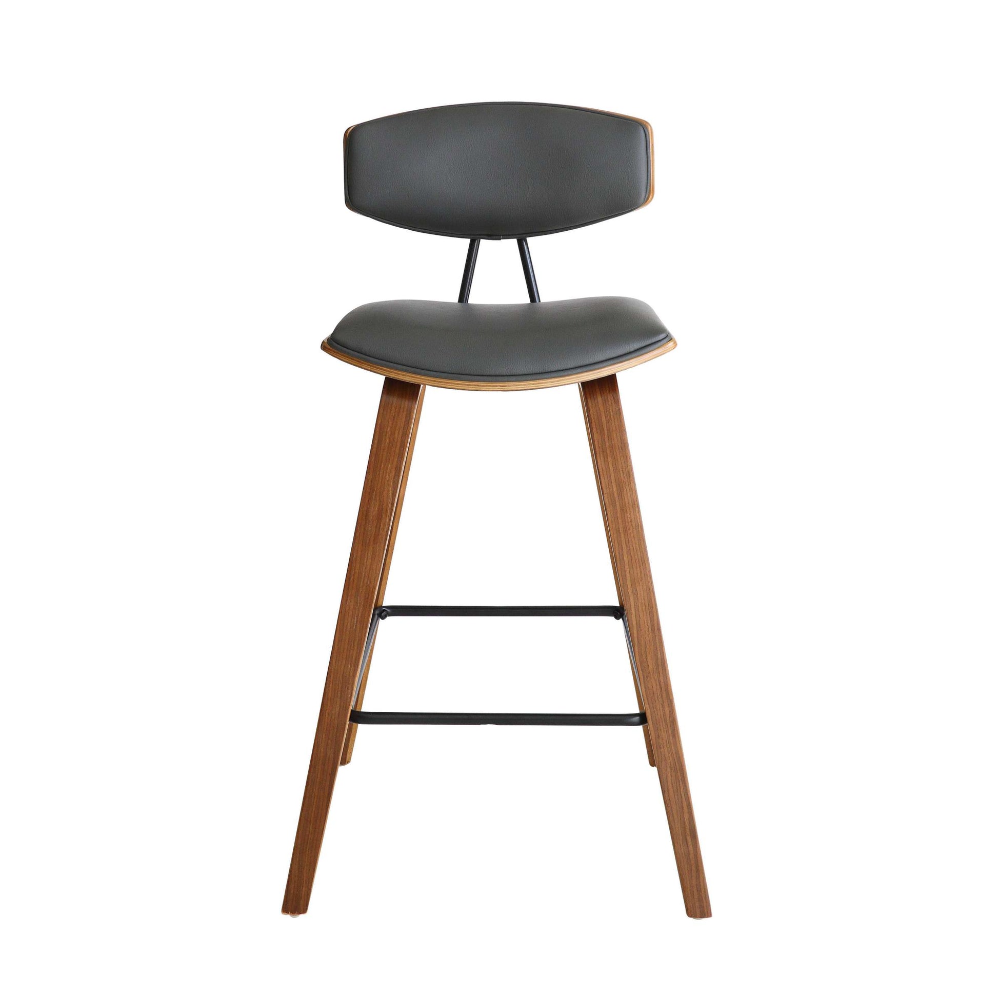 Fox 28.5" Bar Height Grey Faux Leather and Walnut Wood Mid-Century Modern Bar Stool By Armen Living | Bar Stools | Modishstore - 2