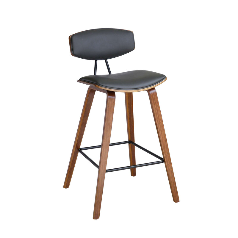 Fox 28.5" Bar Height Grey Faux Leather and Walnut Wood Mid-Century Modern Bar Stool By Armen Living | Bar Stools | Modishstore