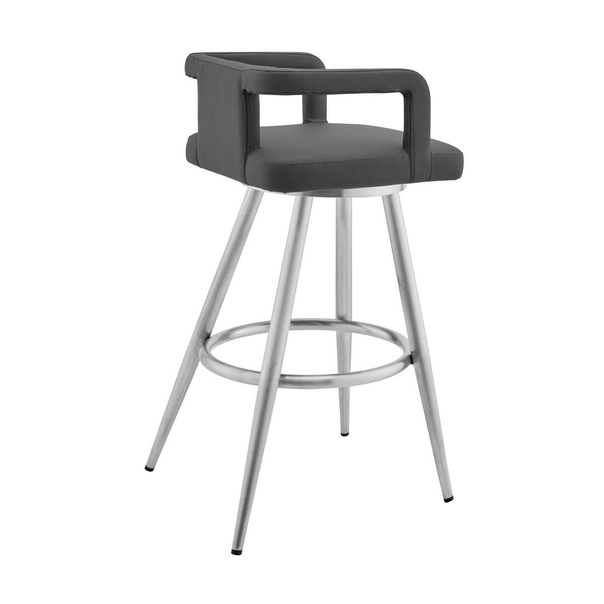 Gabriele 26" Gray Faux Leather and Brushed Stainless Steel Swivel Bar Stool By Armen Living | Bar Stools |  Modishstore  - 4