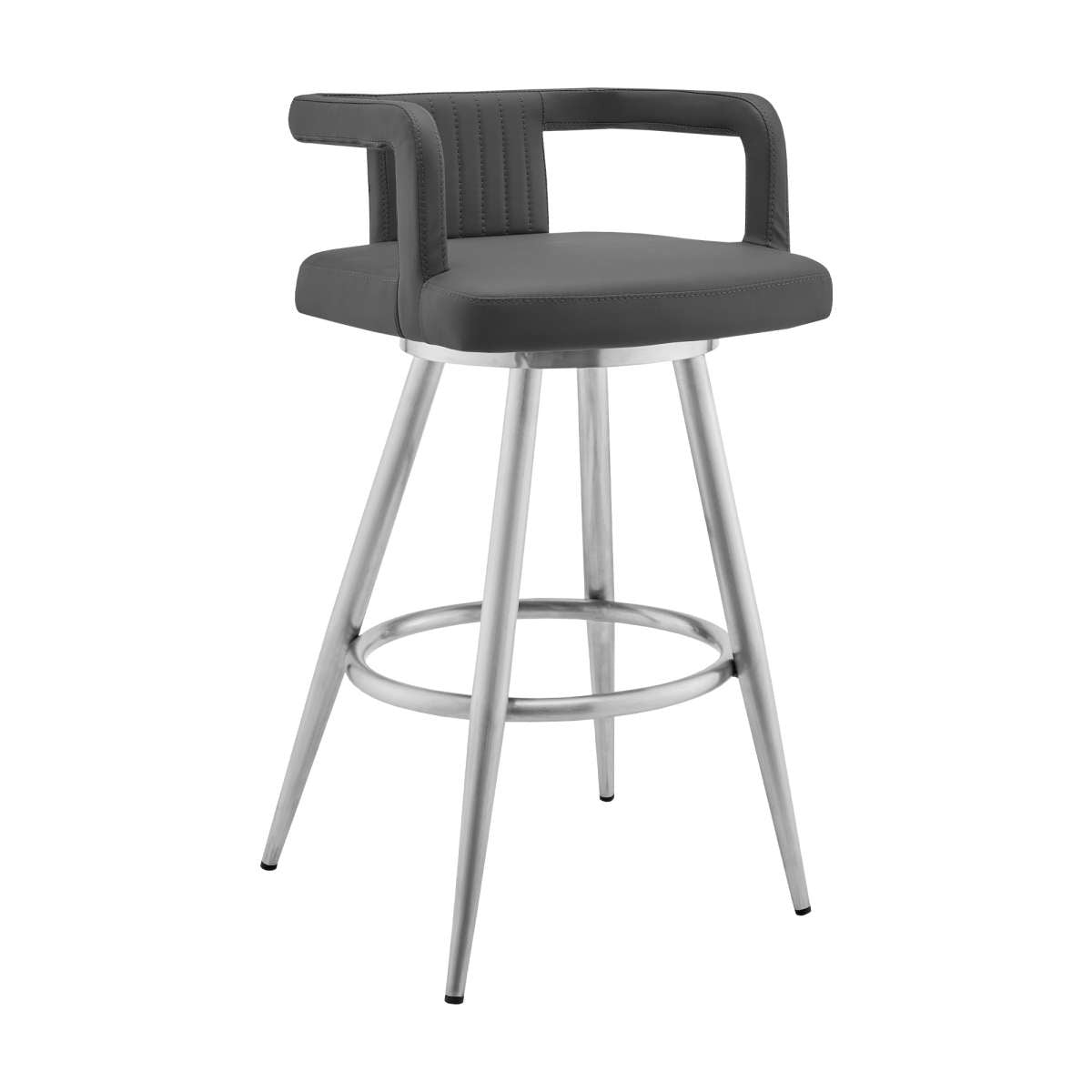 Gabriele 26" Gray Faux Leather and Brushed Stainless Steel Swivel Bar Stool By Armen Living | Bar Stools |  Modishstore  - 2