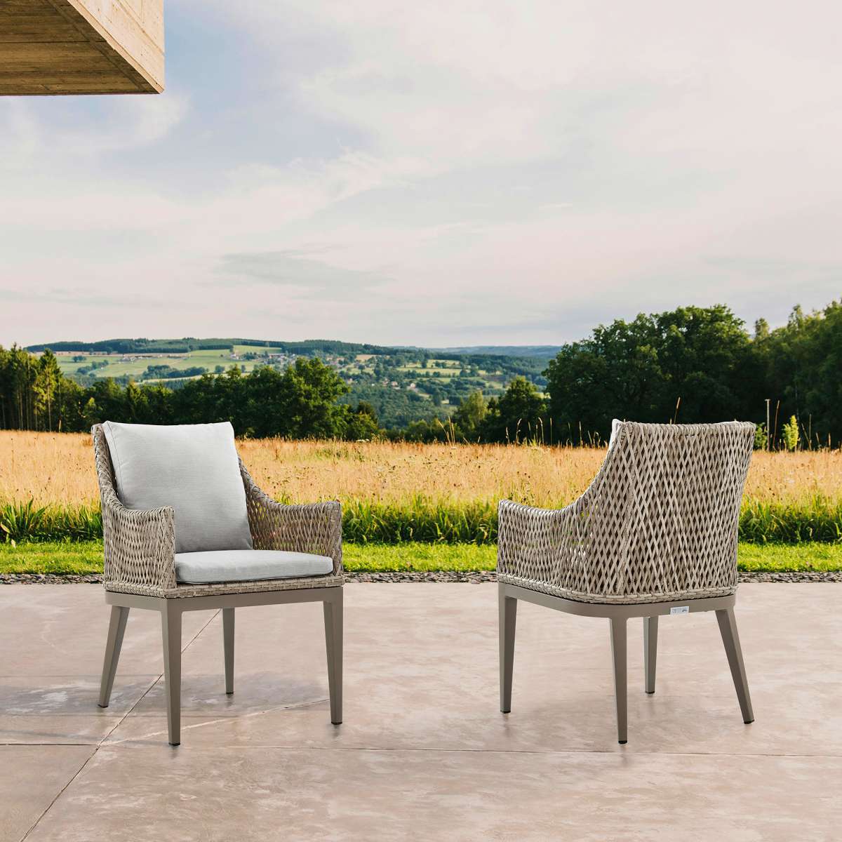 Grenada Outdoor Wicker and Aluminum Gray Dining Chair with Beige Cushions - Set of 2 By Armen Living | Outdoor Chairs |  Modishstore 