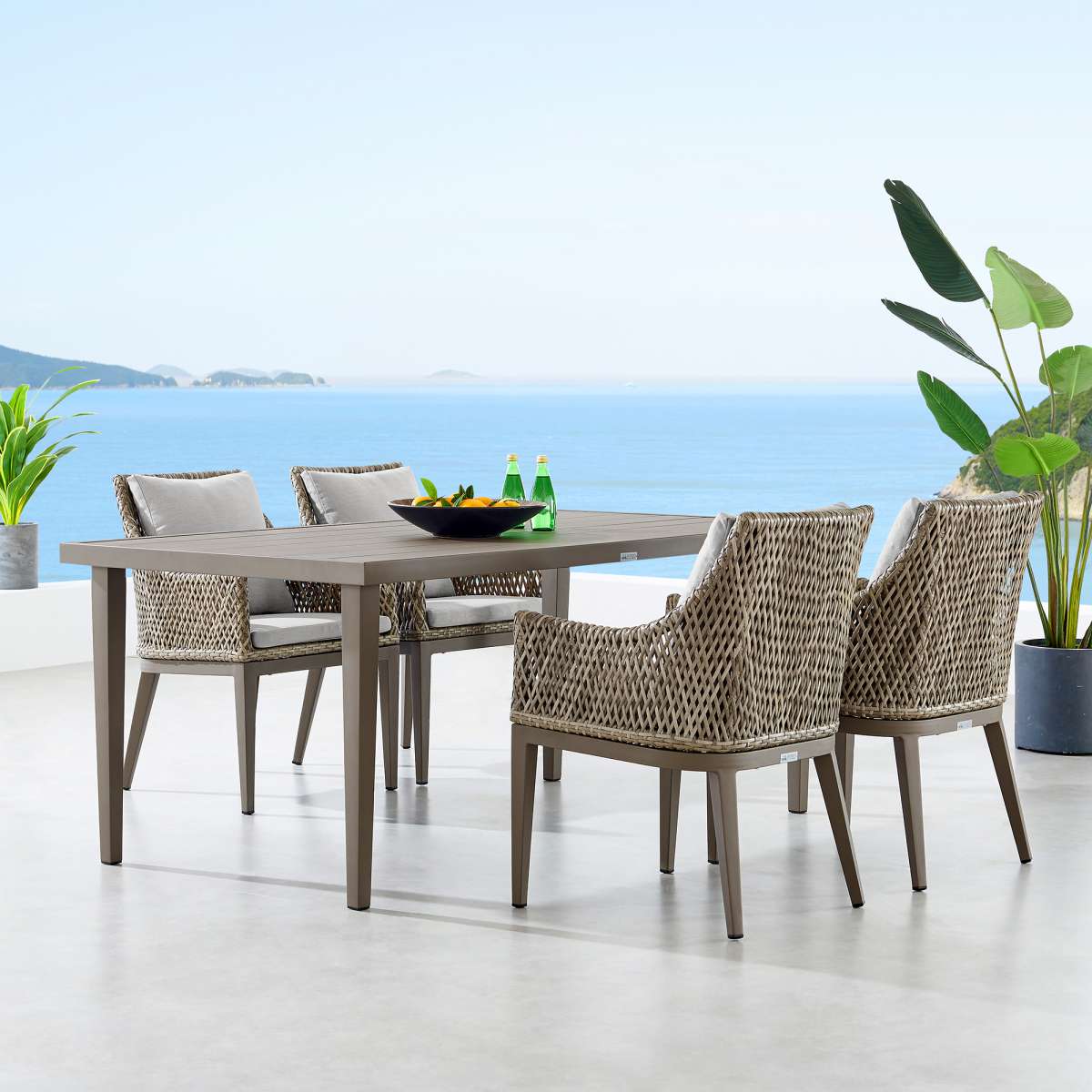 Grenada Outdoor Wicker and Aluminum Gray Dining Chair with Beige Cushions - Set of 2 By Armen Living | Outdoor Chairs |  Modishstore  - 2