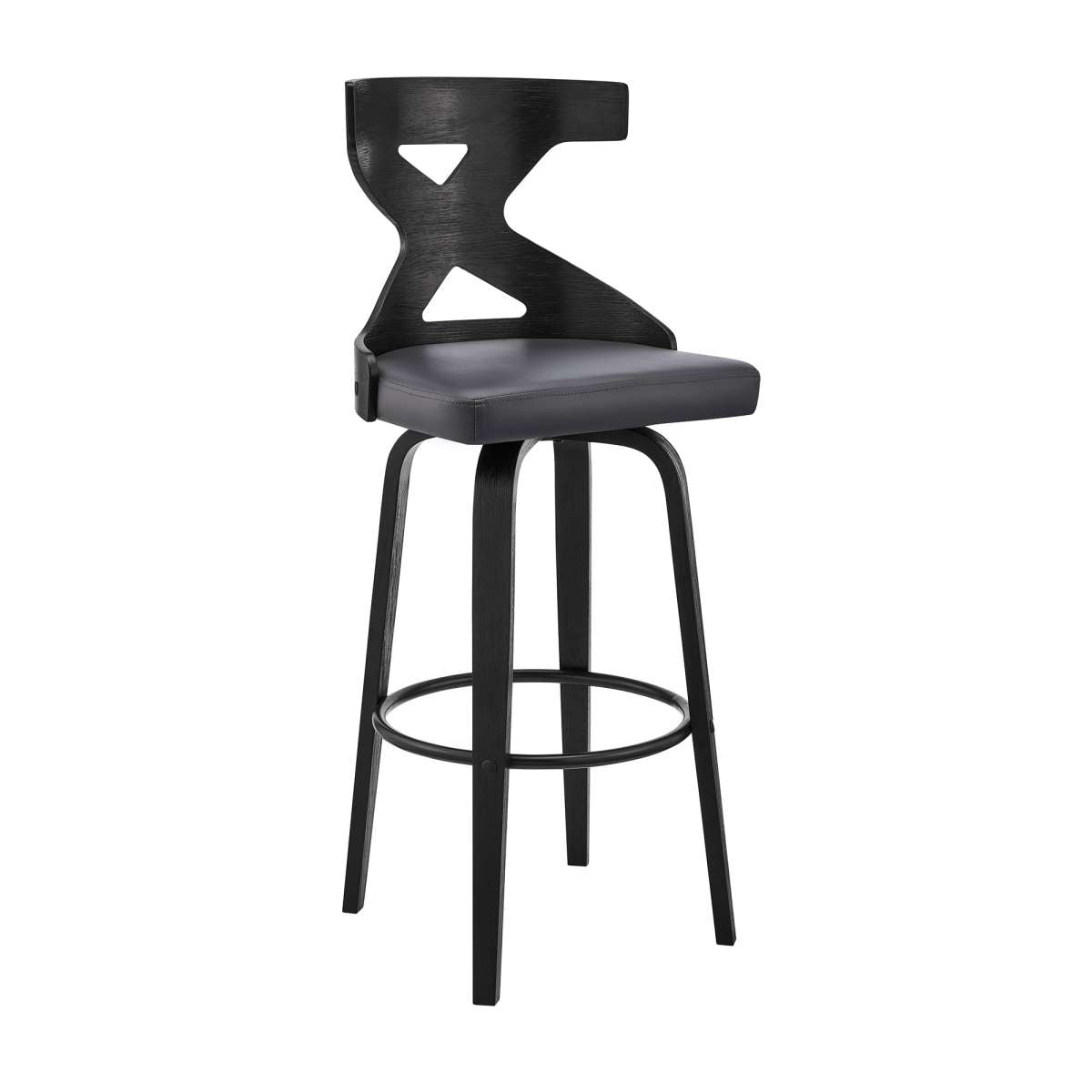 Gayle 26" Swivel Cross Back Grey Faux Leather and Black Wood Bar Stool By Armen Living | Bar Stools | Modishstore