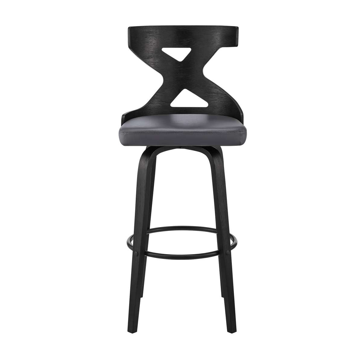 Gayle 26" Swivel Cross Back Grey Faux Leather and Black Wood Bar Stool By Armen Living | Bar Stools | Modishstore - 2