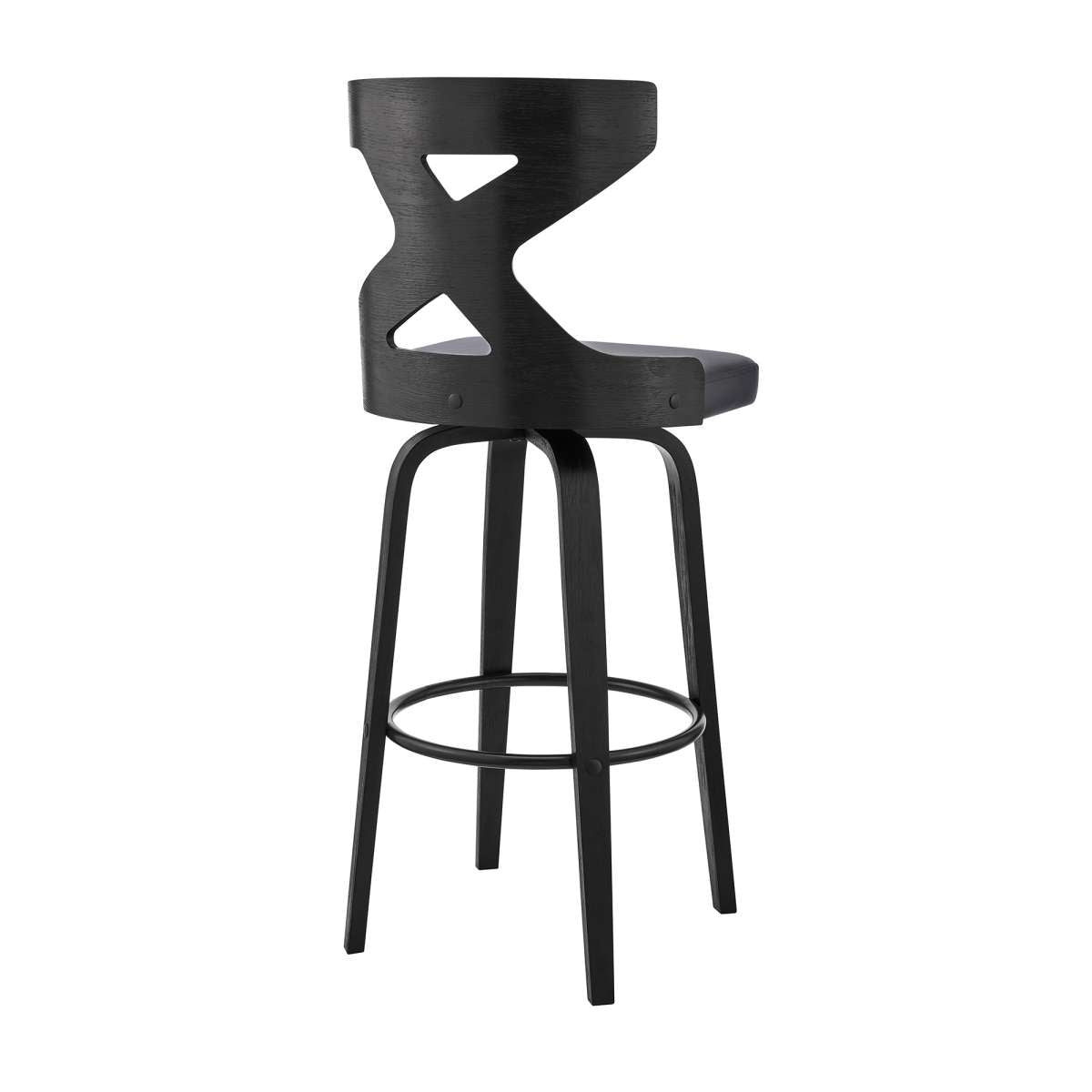 Gayle 26" Swivel Cross Back Grey Faux Leather and Black Wood Bar Stool By Armen Living | Bar Stools | Modishstore - 3