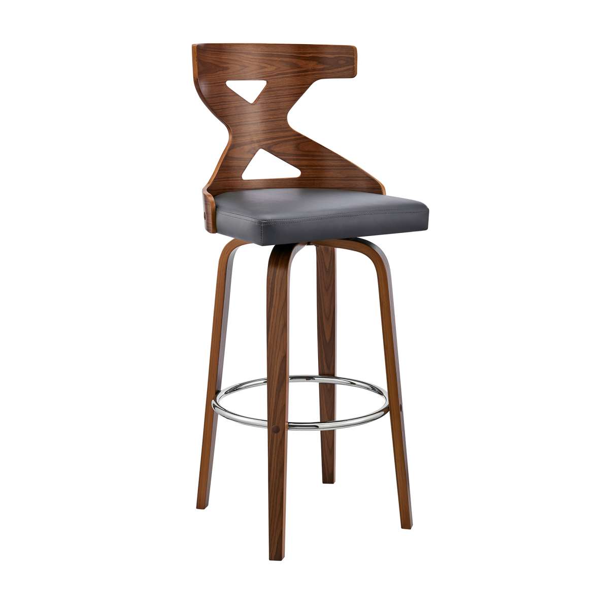 Gayle 26" Swivel Cross Back Grey Faux Leather and Walnut Wood Bar Stool By Armen Living | Bar Stools | Modishstore - 2