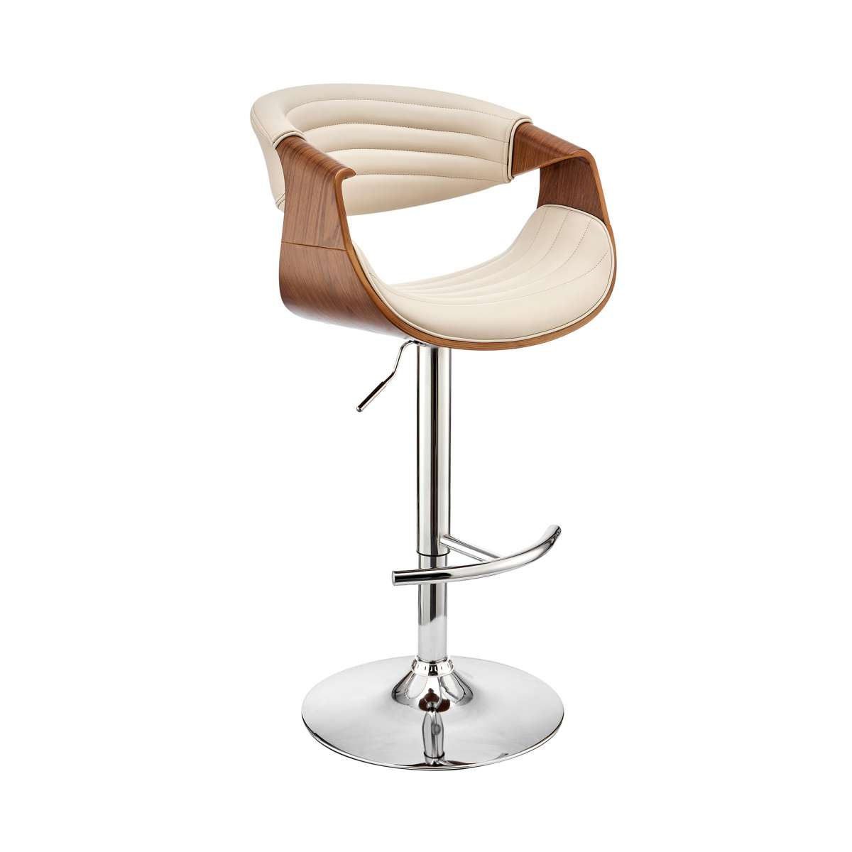 Gionni Adjustable Swivel Cream Faux Leather and Walnut Wood Bar Stool with Chrome Base By Armen Living | Bar Stools | Modishstore - 2