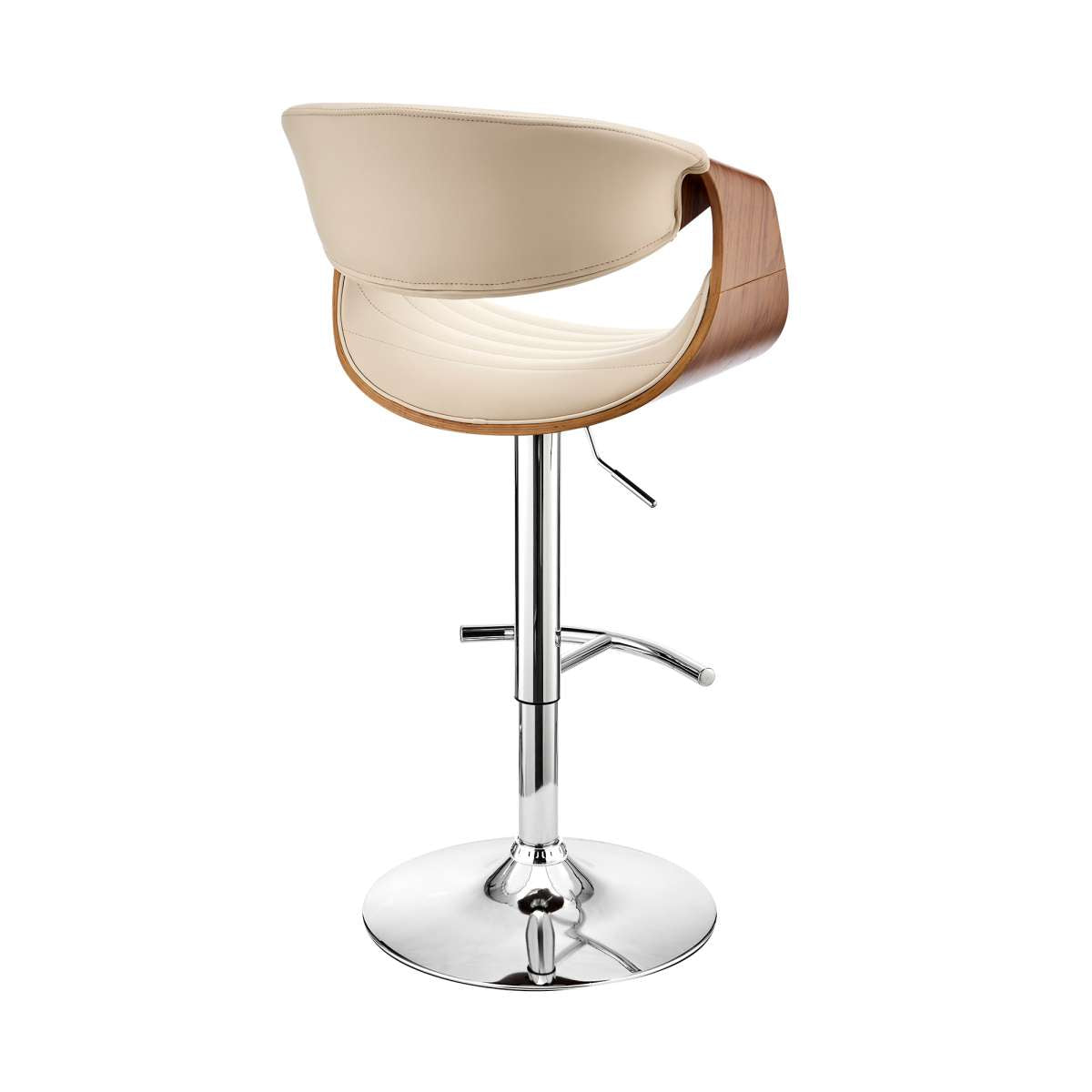 Gionni Adjustable Swivel Cream Faux Leather and Walnut Wood Bar Stool with Chrome Base By Armen Living | Bar Stools | Modishstore - 4