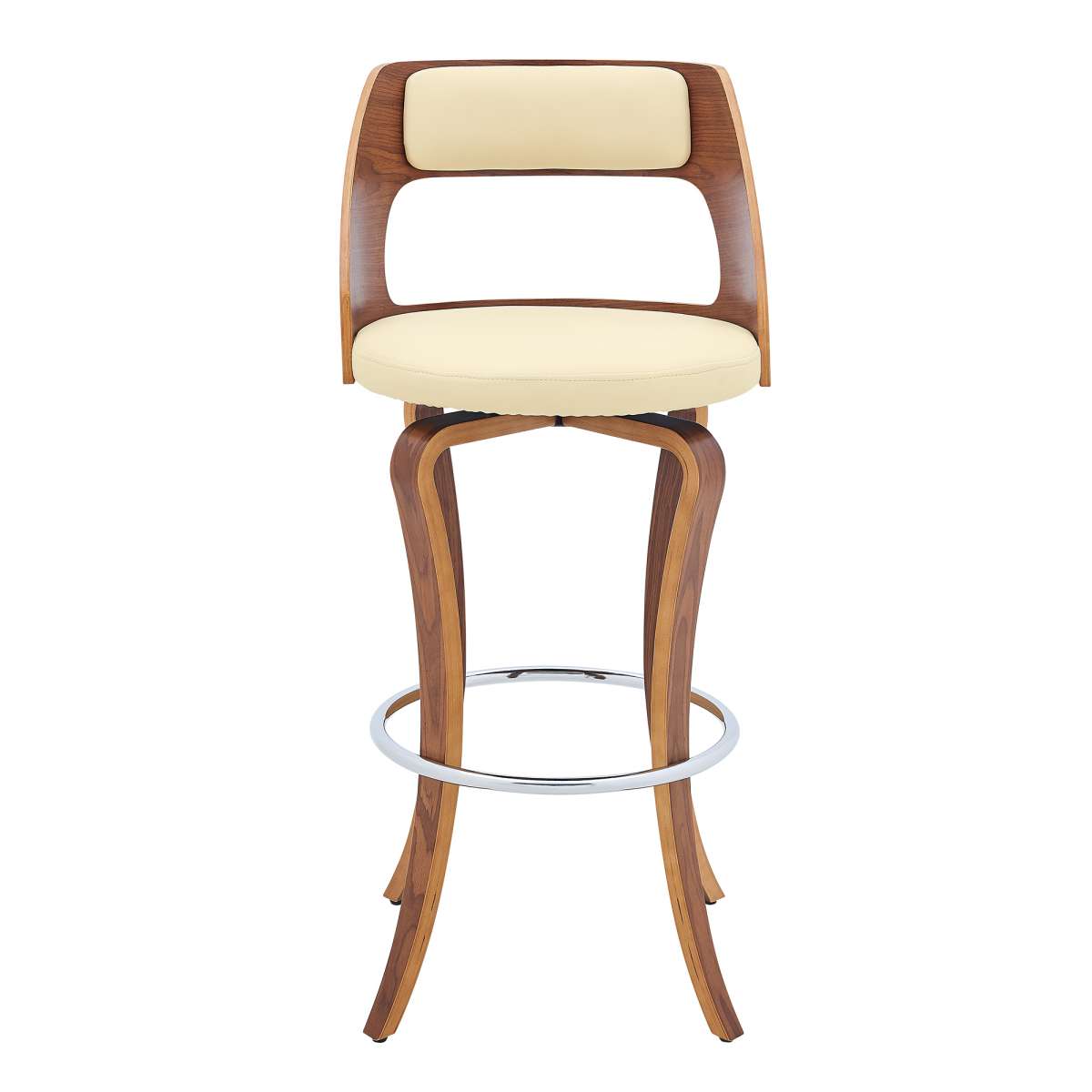 Grady 30" Swivel Cream Faux Leather and Walnut Wood Bar Stool By Armen Living | Bar Stools |  Modishstore  - 3