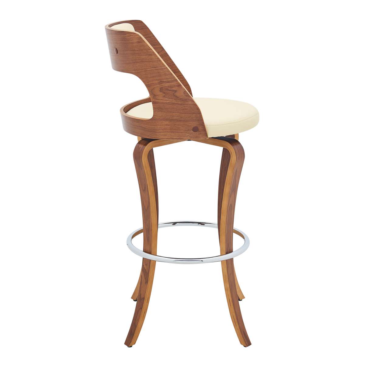 Grady 30" Swivel Cream Faux Leather and Walnut Wood Bar Stool By Armen Living | Bar Stools |  Modishstore  - 4