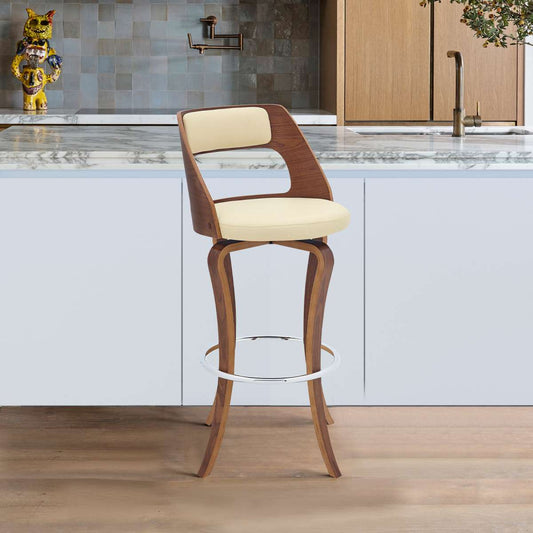 Grady 30" Swivel Cream Faux Leather and Walnut Wood Bar Stool By Armen Living | Bar Stools |  Modishstore 