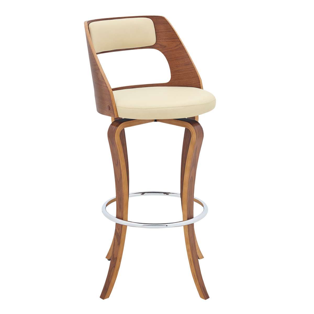 Grady 30" Swivel Cream Faux Leather and Walnut Wood Bar Stool By Armen Living | Bar Stools |  Modishstore  - 2