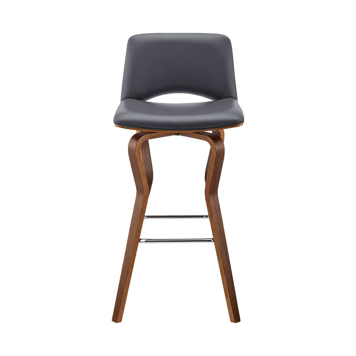 Gerty 26" Swivel Grey Faux Leather and Walnut Wood Bar Stool By Armen Living | Bar Stools | Modishstore - 3