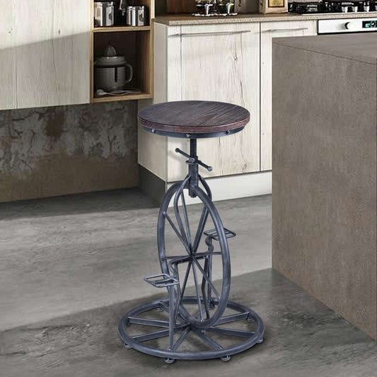 Harlem Adjustable Height Swivel Pine Wood and Metal Bicycle Bar Stool  By Armen Living | Bar Stools | Modishstore