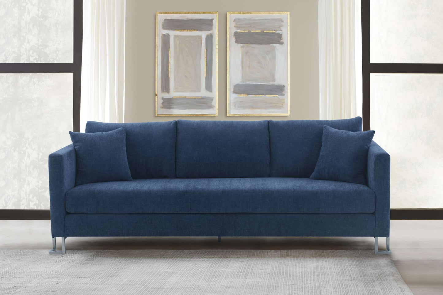 Heritage Blue Fabric Upholstered Sofa with Brushed Stainless Steel Legs By Armen Living | Sofas |  Modishstore 