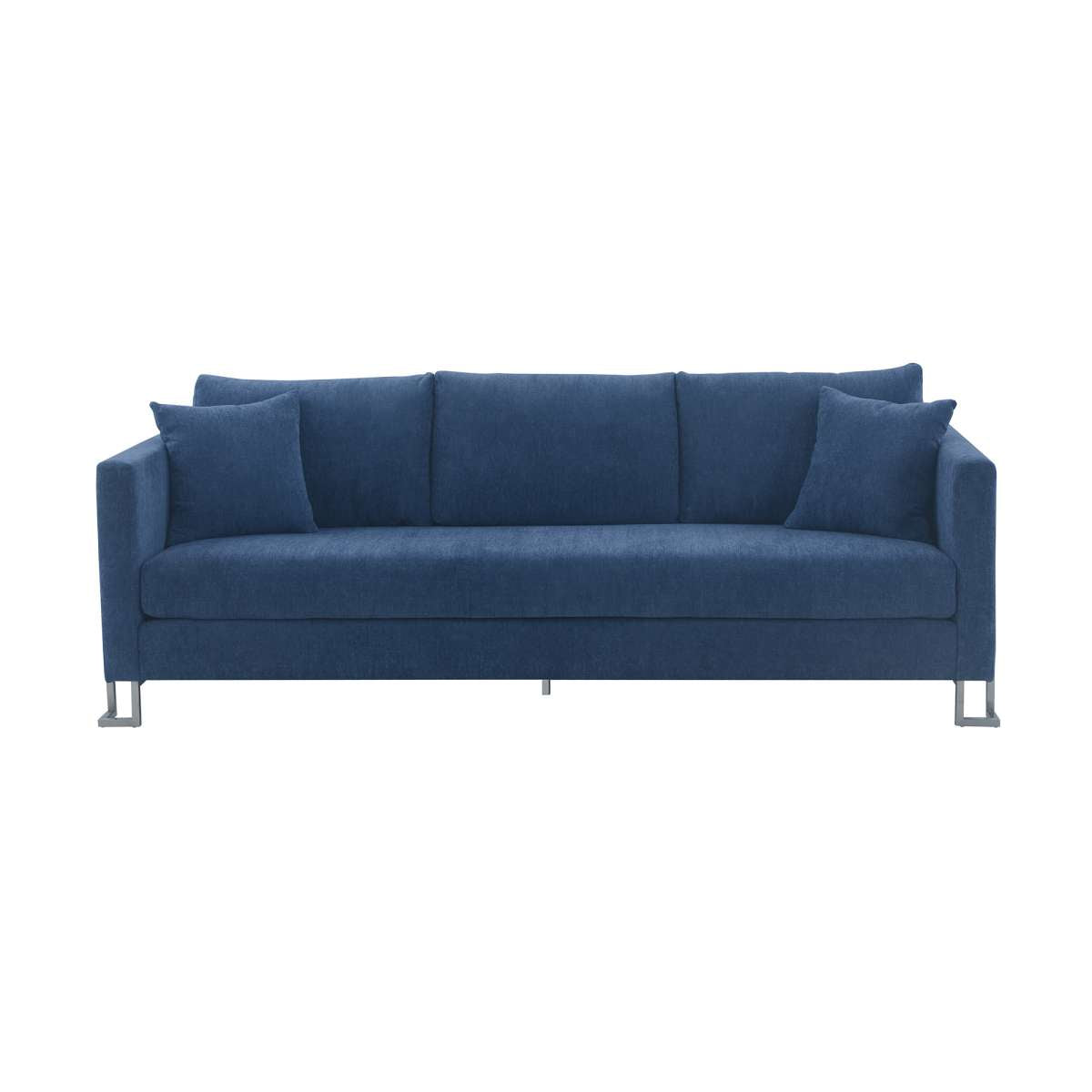 Heritage Blue Fabric Upholstered Sofa with Brushed Stainless Steel Legs By Armen Living | Sofas |  Modishstore  - 2