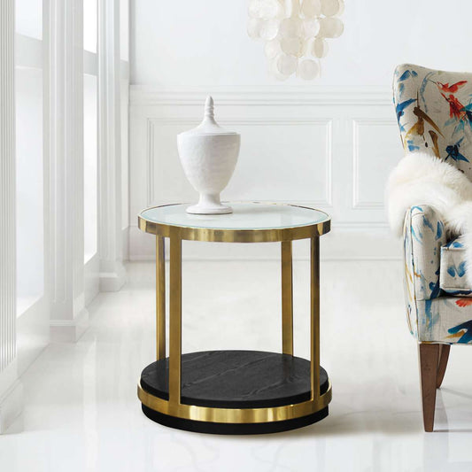 Hattie Contemporary End Table in Brushed Gold Finish and Black Wood By Armen Living | End Tables |  Modishstore 