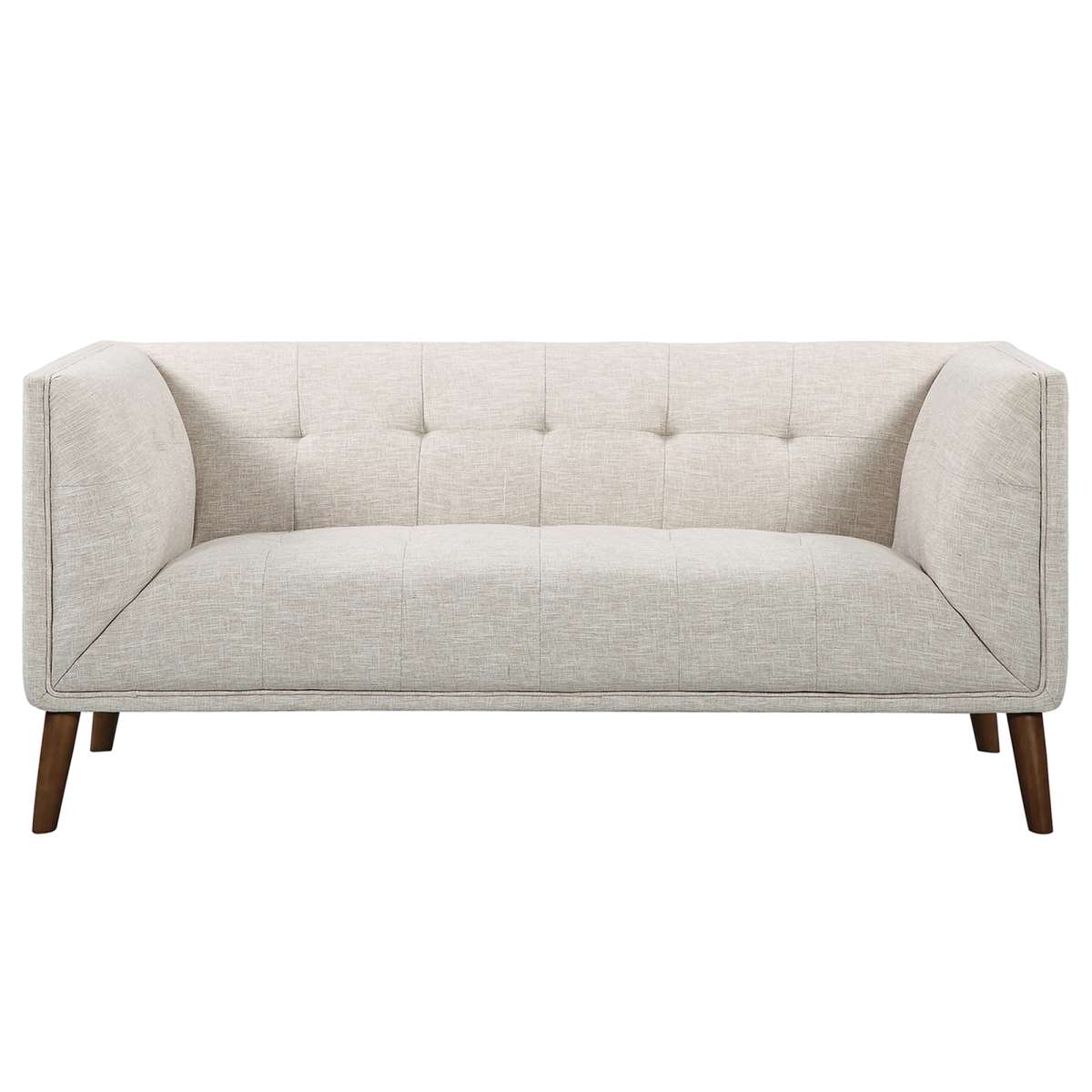 Hudson Mid-Century Button-Tufted Loveseat in Beige Linen and Walnut Legs By Armen Living | Loveseats | Modishstore - 3