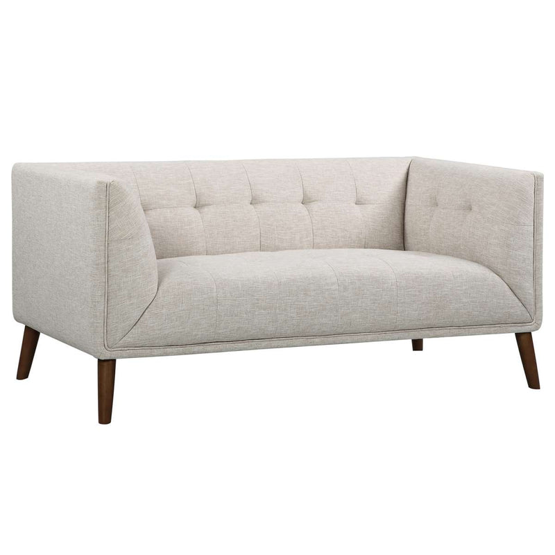 Hudson Mid-Century Button-Tufted Loveseat in Beige Linen and Walnut Legs By Armen Living | Loveseats | Modishstore - 2