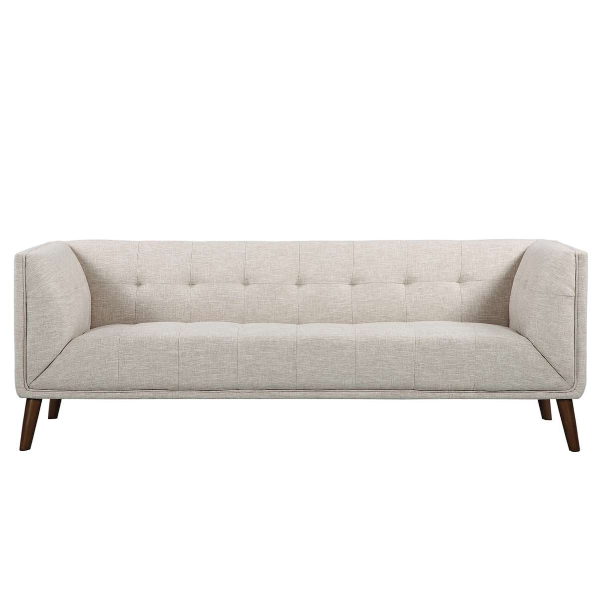 Hudson Mid-Century Button-Tufted Sofa in Beige Linen and Walnut Legs By Armen Living | Sofas |  Modishstore  - 3