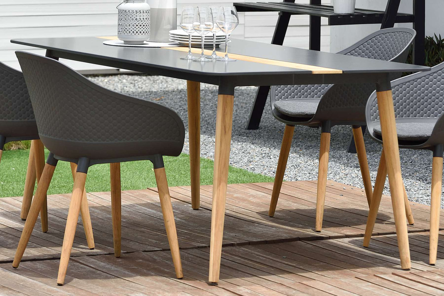 Ipanema Outdoor Aluminum Dining Table in Dark Grey with Natural Teak Wood Accent By Armen Living | Outdoor Tables |  Modishstore  - 2