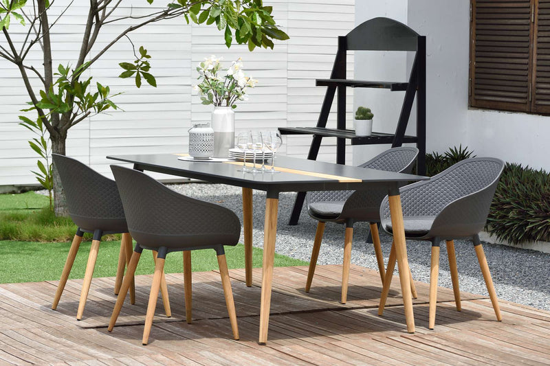 Ipanema Outdoor Aluminum Dining Table in Dark Grey with Natural Teak Wood Accent By Armen Living | Outdoor Tables |  Modishstore 