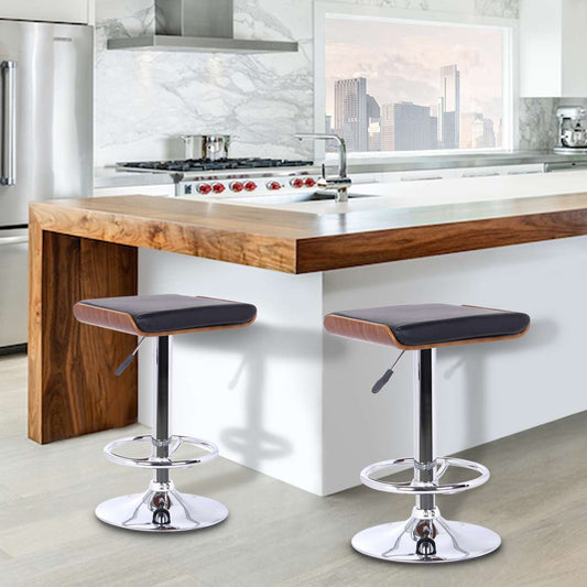 Java Barstool in Chrome finish with Walnut wood and Black Faux Leather By Armen Living | Bar Stools | Modishstore