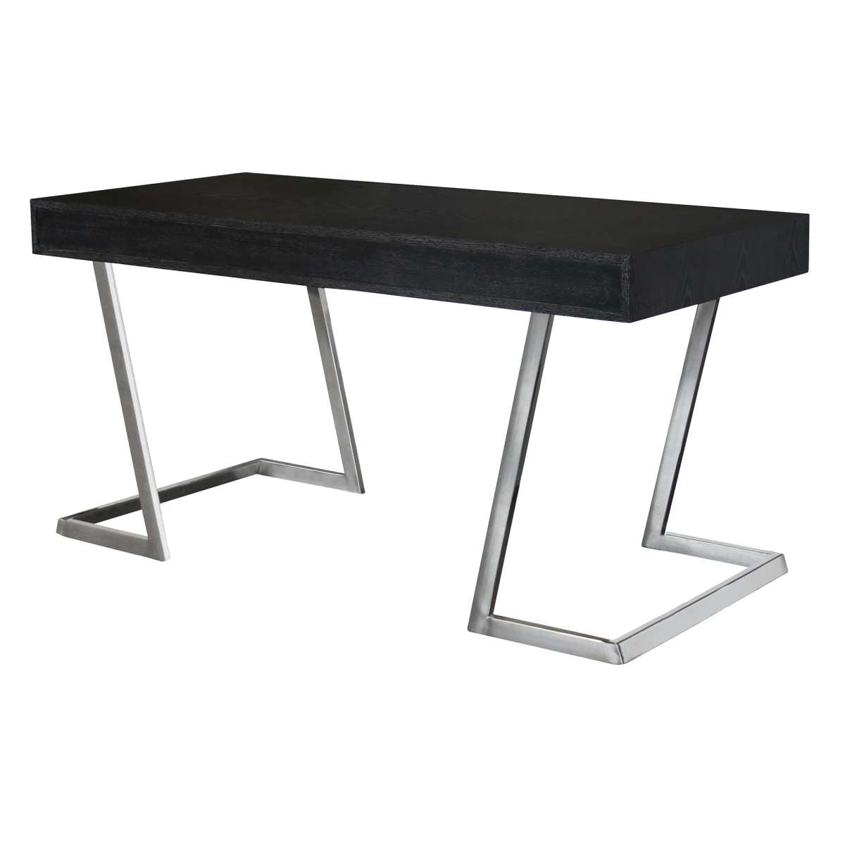 Juniper Contemporary Desk with Polished Stainless Steel Finish and Black Top By Armen Living | Desks | Modishstore - 3