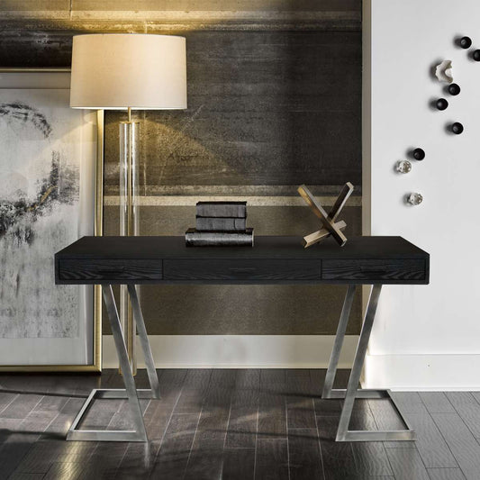 Juniper Contemporary Desk with Polished Stainless Steel Finish and Black Top By Armen Living | Desks | Modishstore