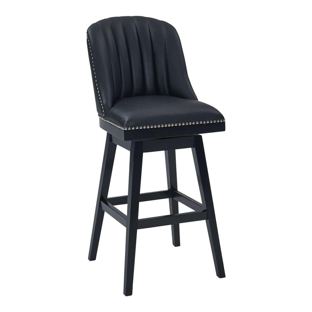 Journey 26" Counter Height Swivel Black Faux Leather and Black Wood Bar Stool By Armen Living | Bar Stools |  Modishstore  - 8