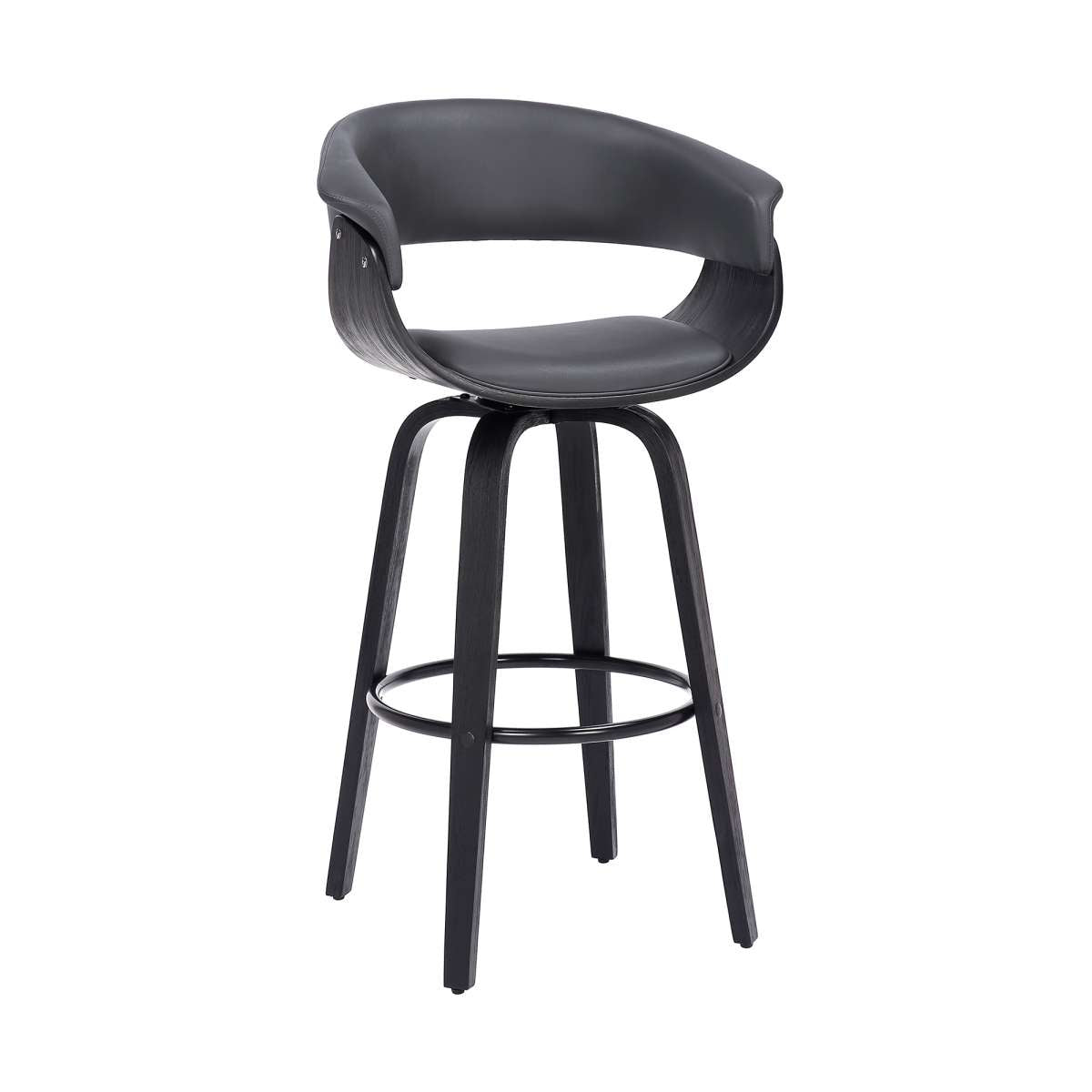 Julyssa 30" Bar Height Swivel Grey Faux Leather and Black Wood Bar Stool By Armen Living | Bar Stools | Modishstore